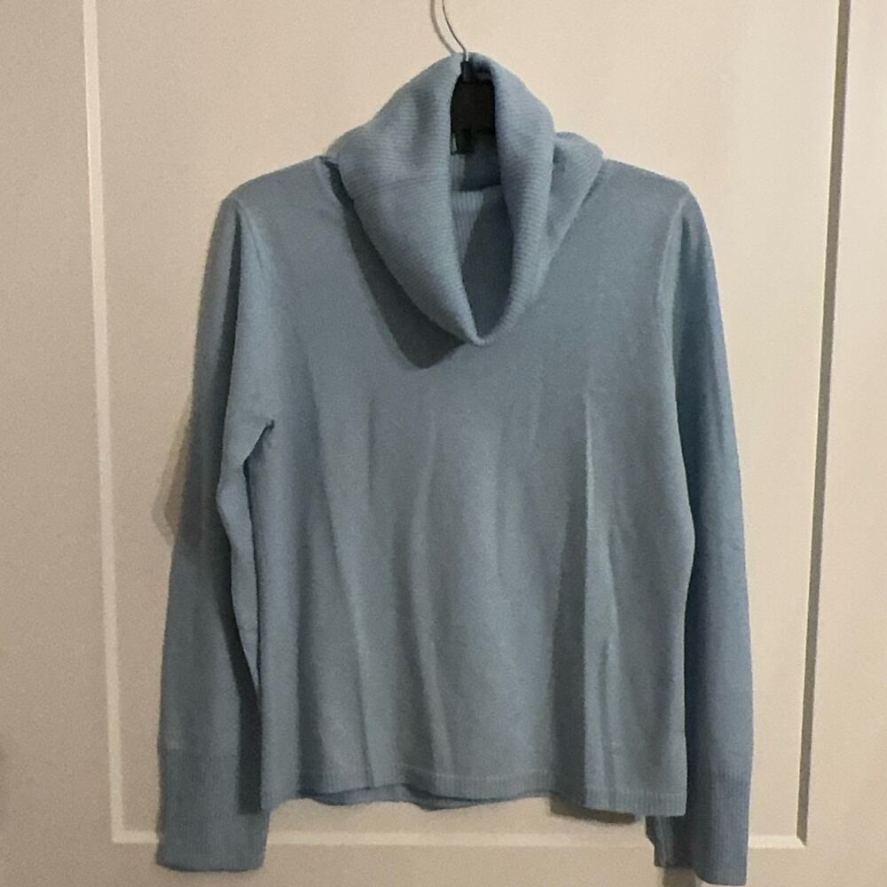 BANANA REPUBLIC Women's L Blue 100% Merino Wool Cowl Neck Pullover Sweater 90s